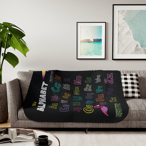 soft sherpa blanket with 'ABC Chalkboard' design