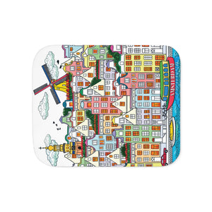 soft sherpa blanket with 'Whimsical Amsterdam City' design