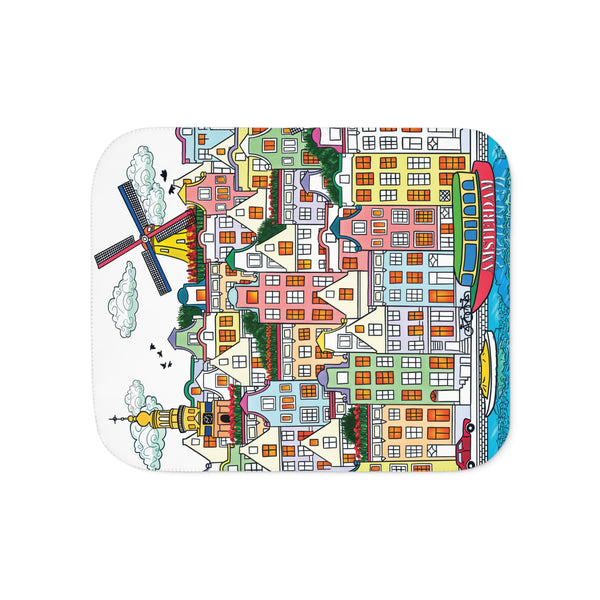 Whimsical Amsterdam City Sherpa Baby Blanket