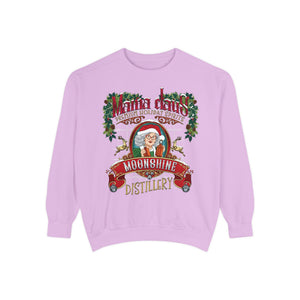 Pink sweatshirt with a graphic of a woman and text on a white background