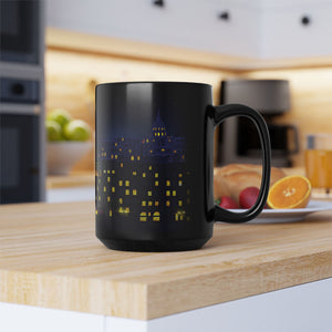 mug with 'Starry Night Paris Art' graphic on a white background