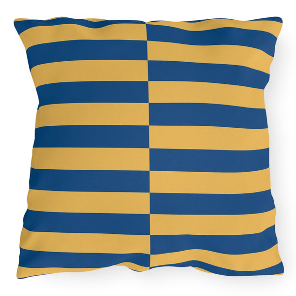 Blue and Yellow Striped Indoor Outdoor Throw Pillow