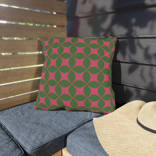 Pink & Green Art Deco Indoor Outdoor Throw Pillow