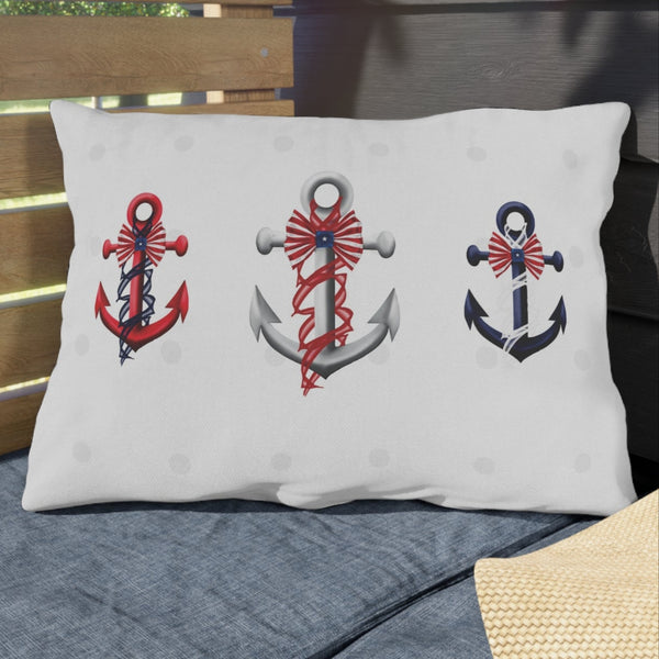 July 4th Nautical Anchors Outdoor Indoor Accent Throw Pillow