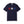Navy blue t-shirt with red, white, and blue paw prints on a white background