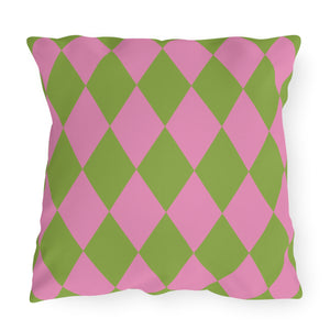 Reversible Pink Green Harlequin Indoor Outdoor Pillow