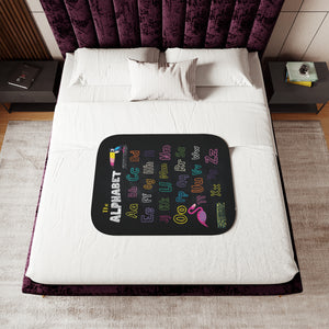 soft sherpa blanket with 'ABC Chalkboard' design