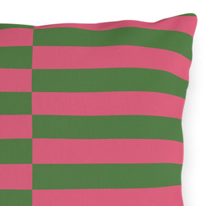 Pink and Green Striped Indoor Outdoor Throw Pillow