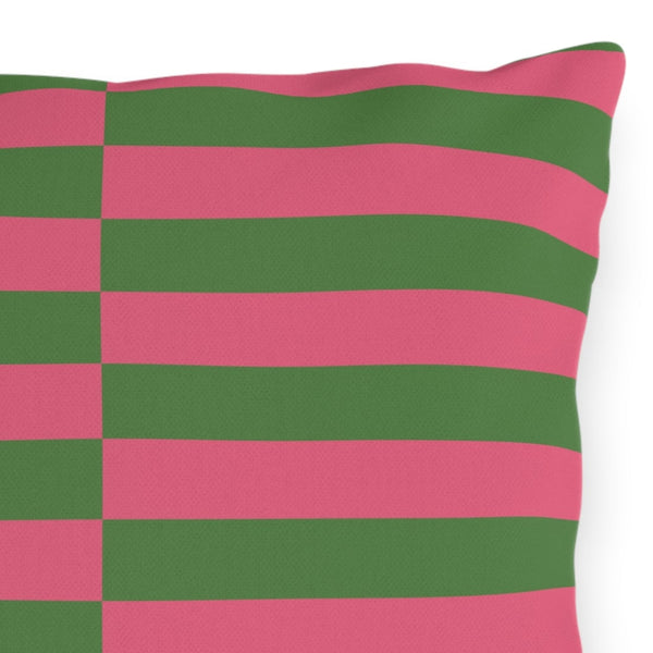 Pink and Green Striped Indoor Outdoor Throw Pillow