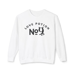 Chalky mint sweatshirt with 'Love Potion No 9 Halloween' design on a plain background