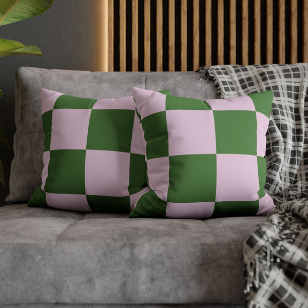 SW Paradox Lilac Green Checkered Faux Suede Pillow Cover