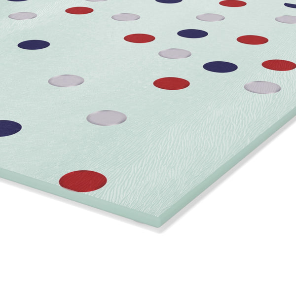 Patriotic Red White Blue Polka Dots Glass Cutting Board