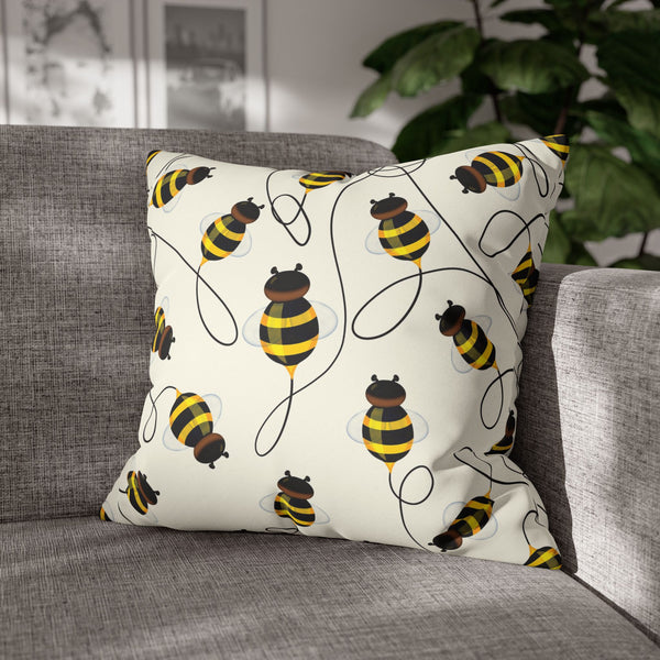 Buzzing Bees Faux Suede Throw Pillow Cover
