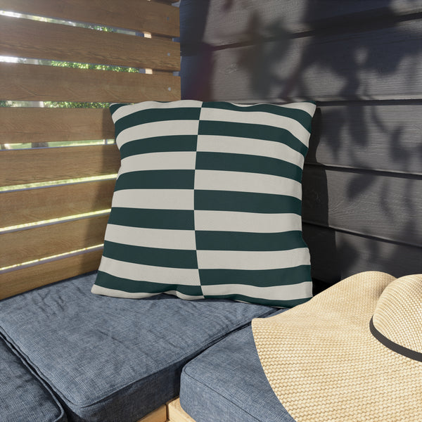 Dark Green and Ivory Striped Indoor Outdoor Throw Pillow