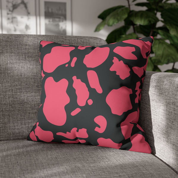 Dark Grey & Pink Animal Cow Print Soft Pillow Cover