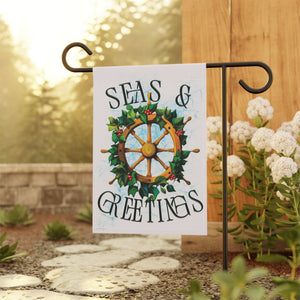 Garden flag with 'Nautical Seas & Greetings Funny Christmas' design