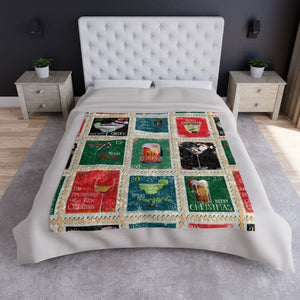Soft sherpa blanket with 'Christmas Cocktails Throw Holiday Decor' design