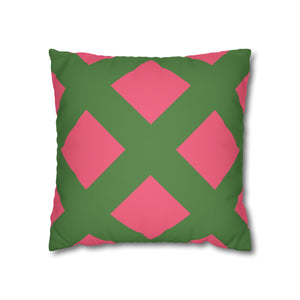 Reversible Pink & Green Faux Suede Pillow Cover