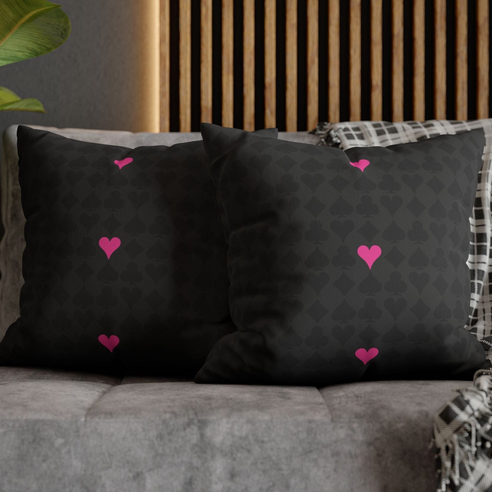 Playing Cards Heart Black and Pink Soft Accent Pillow Cover