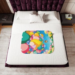 soft sherpa blanket with 'Teddy Bear Balloons' design