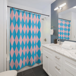 Harlequin Pink Blue Bath Shower Curtain
