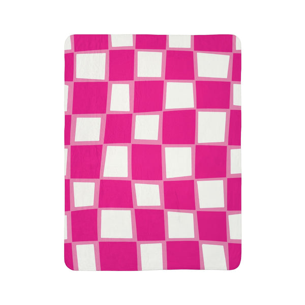 Checkered Pink Whimsical Sherpa Throw