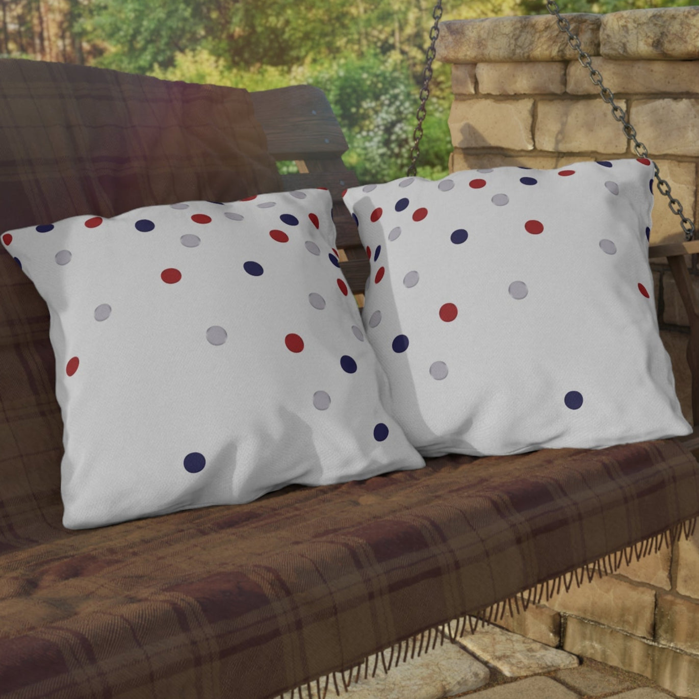 Patriotic Polka Dot Indoor Outdoor American Chic Accent Pillow
