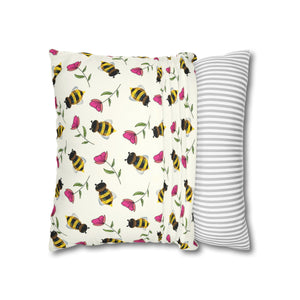 throw pillow with 'Floral Bees Spring Decor Soft Cover' design