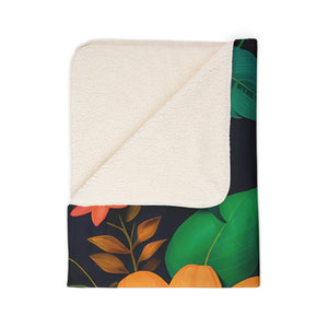 Soft sherpa blanket with 'Orange Floral Sherpa Throw' design