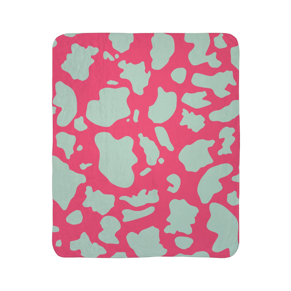 pink green pastel animal print plush sherpa throw