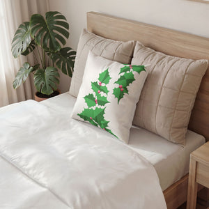 Christmas Holly Berry Cream Velvet Pillow