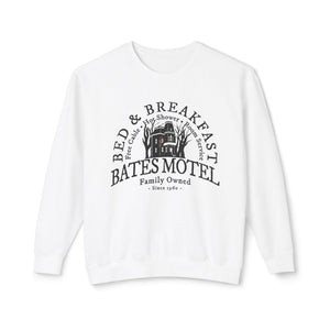 Crimson sweatshirt with 'Bates Motel Halloween Fall' design on a plain background