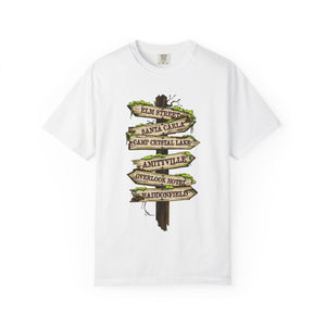 Chili t-shirt with 'Horror Road Sign Halloween' design on a white background