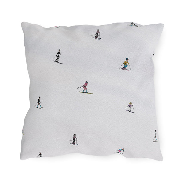 Chic Skiers Indoor Outdoor Patio Pillow