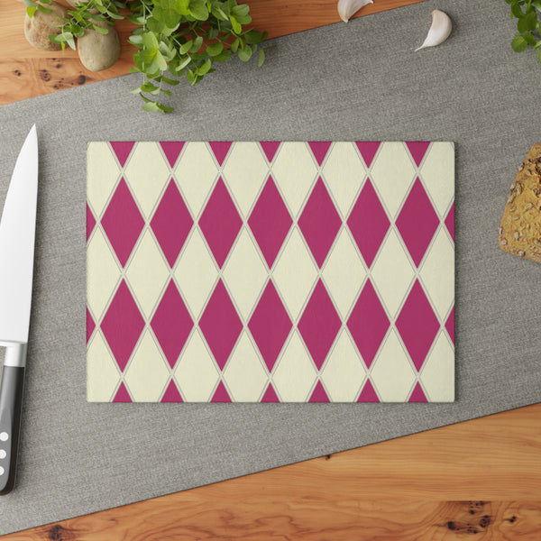 Pink and Cream Diamond Glass Cutting Board