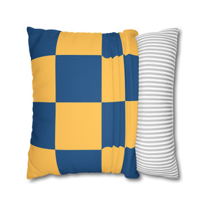 Blue & Yellow Checkered Faux Suede Soft Pillow Cover