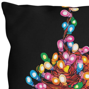throw pillow with 'Tangled Lights Funny Christmas' design