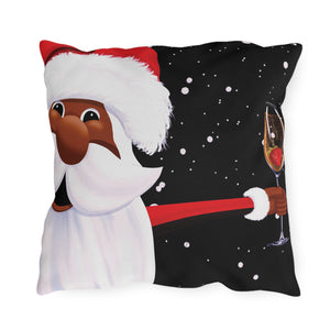 throw pillow with 'African American Santa Cute Holiday' design