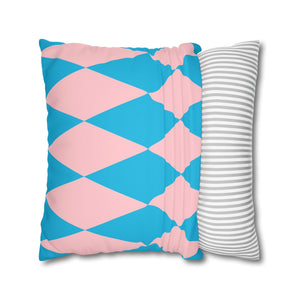 Reversible Blue Pink Harlequin Pillow Cover