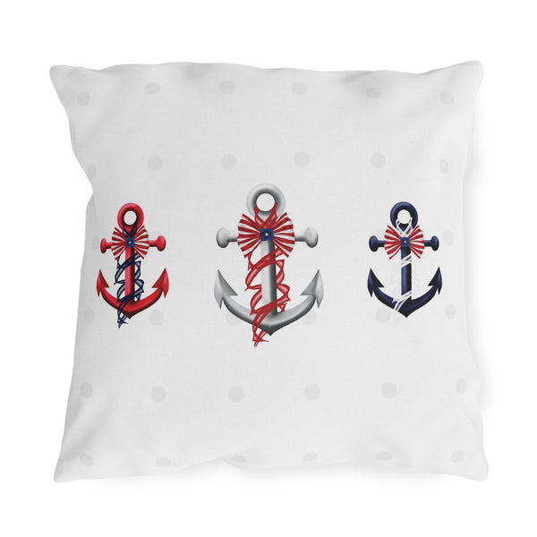 July 4th Nautical Anchors Outdoor Indoor Accent Throw Pillow