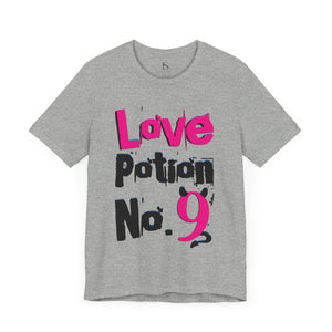 Turquoise t-shirt with 'Love Potion No 9 Witchy Woman' design on a white background