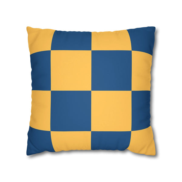 Blue & Yellow Checkered Faux Suede Soft Pillow Cover