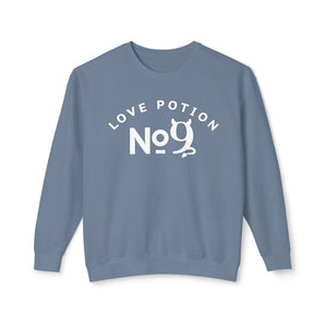 Yam sweatshirt with 'Love Potion No 9 Halloween' design on a plain background