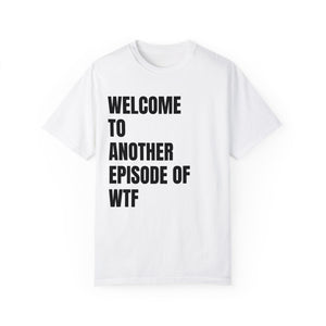 Blue t-shirt with 'WTF Funny Sarcastic' design on a white background