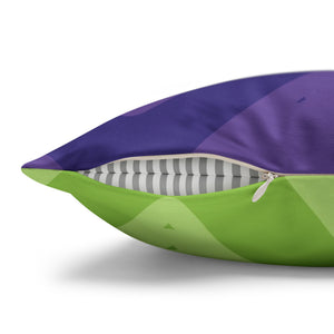 throw pillow with 'Purple & Green Reversible Cover' design
