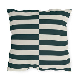 Dark Green and Ivory Striped Indoor Outdoor Throw Pillow