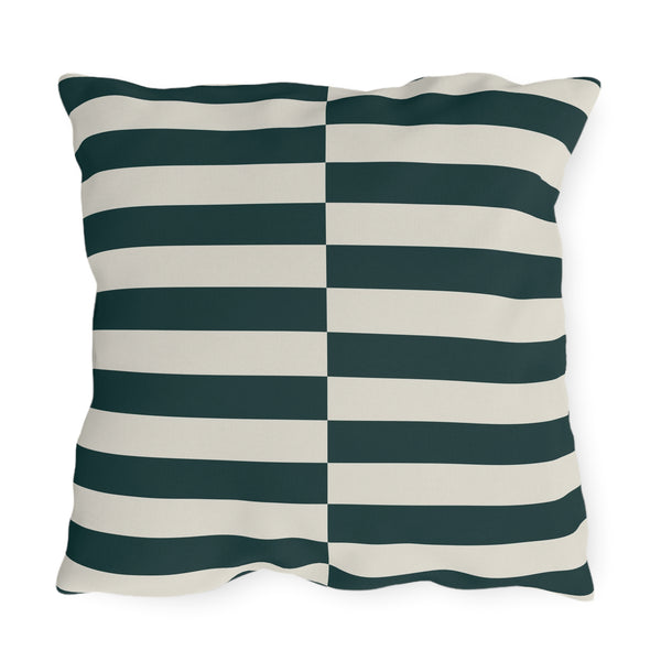 Dark Green and Ivory Striped Indoor Outdoor Throw Pillow