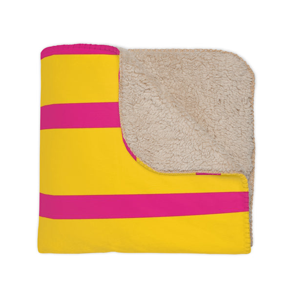 Yellow and Pink Stripes Modern Sherpa Throw Blanket
