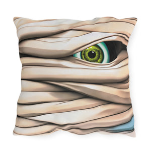 throw pillow with 'Mummy Eye Spooky Halloween Outdoor Indoor' design