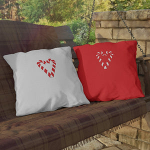 throw pillow with 'Reversible Candy Cane Heart Outdoor' design